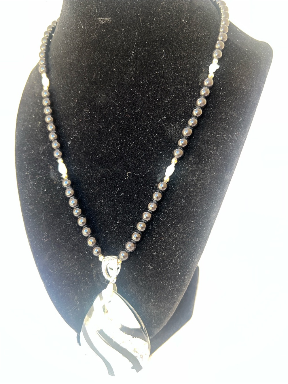 Ripskirt Hawaii Black Beaded Necklace with Striped Glass Pendant